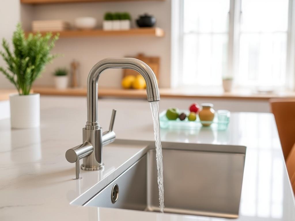fancy kitchen with water pouring out of faucet