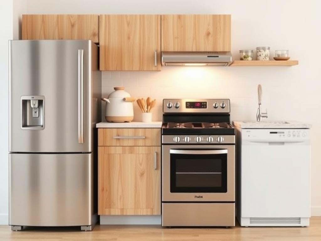 modern small kitchen with bamboo cabinets
